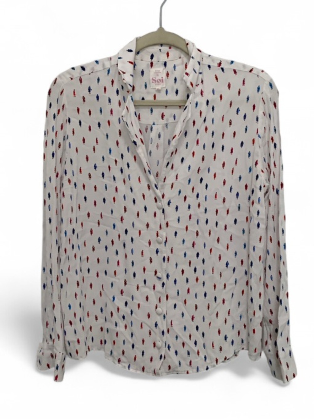 Soi Paris Print Stories White Button-Down Shirt with Red & Blue The Queen Print